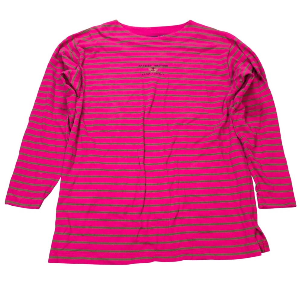 Dockers Tradition Striped Long Sleeve Shirt Women's Size L Pink Olive Green VTG